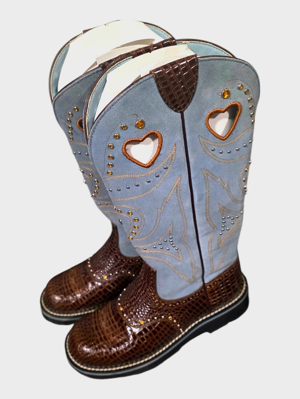 Vintage Y2K Ariat Gembaby Blue Suede Heart Western Boots Size 7.5 B